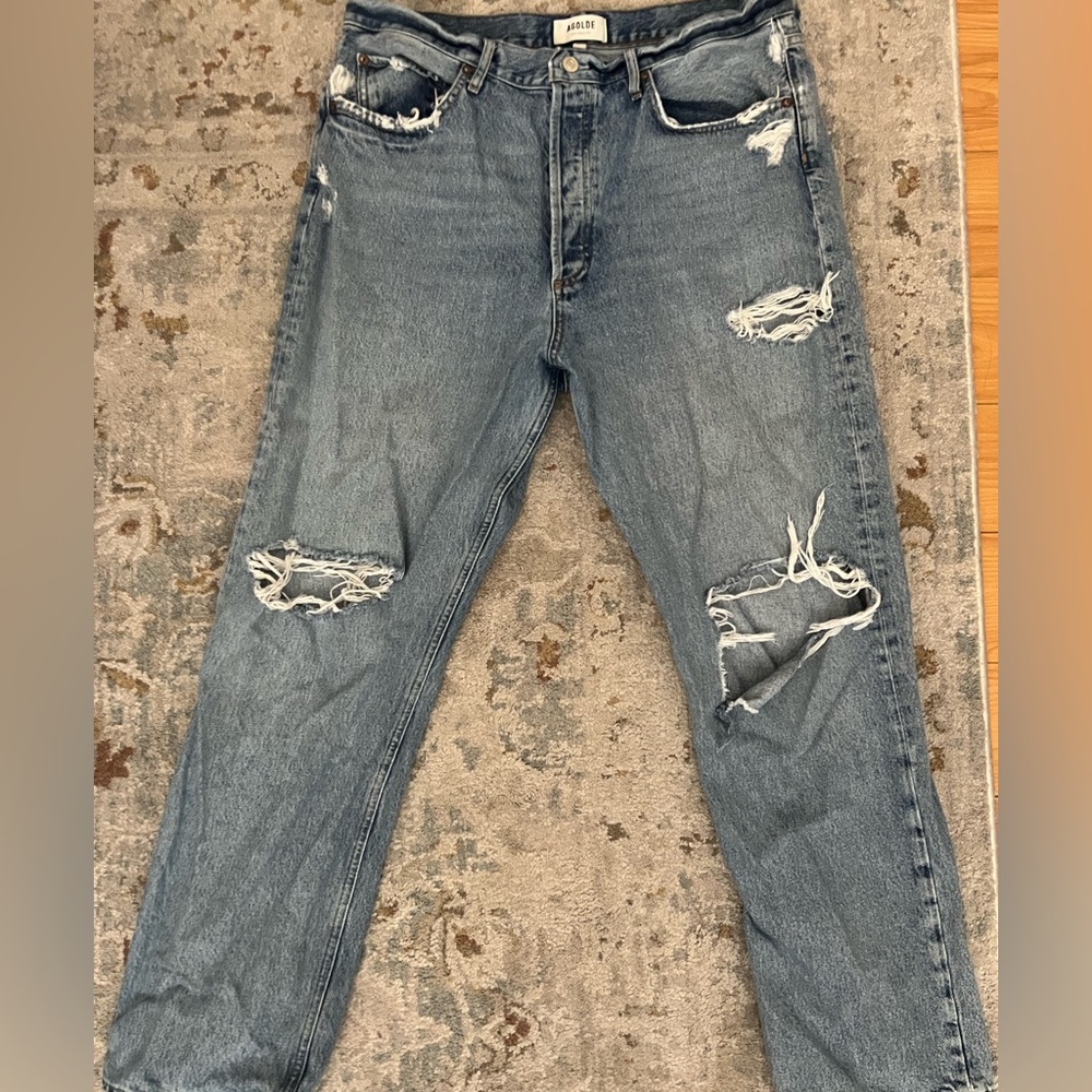 Agolde Blue High Rise Distressed Jeans